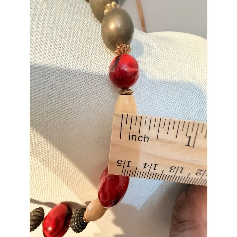 Vintage Paula Wood & Lucite Statement Bead Necklace 18”